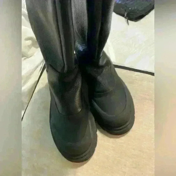 ZARA Faux Shearling Lined Mid-Calf Leather Boots Black Lug Sole Sz 38 - Picture 3 of 14